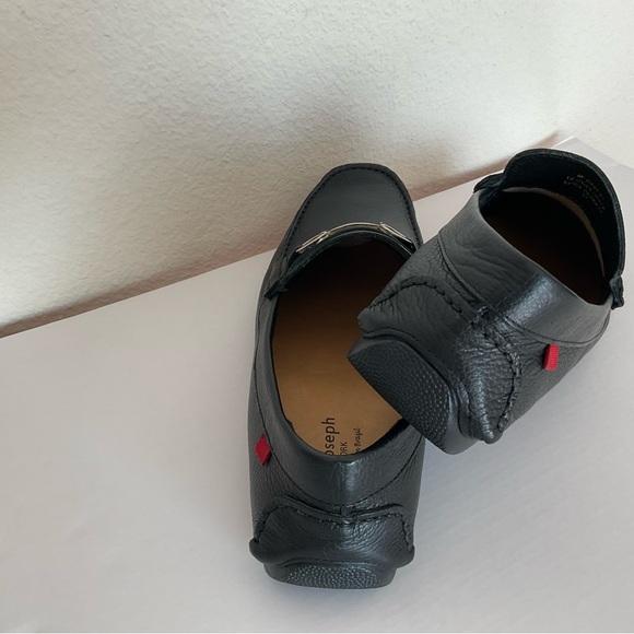 Joseph Black Leather Slip-On Loafers with Silver Accents - Picture 6 of 6